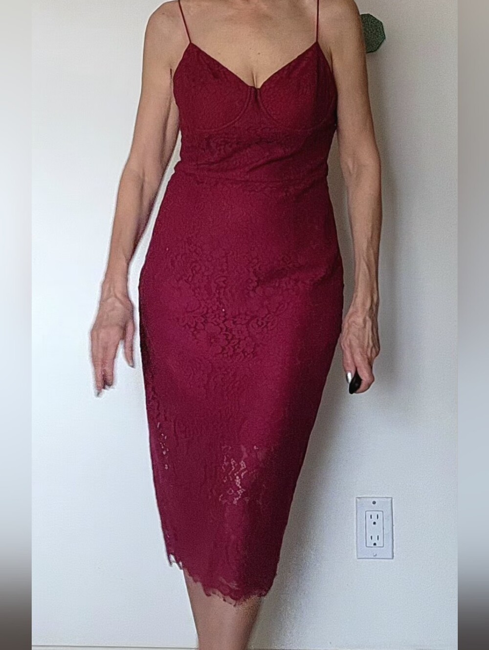 Lush Wine Lace Midi Dress